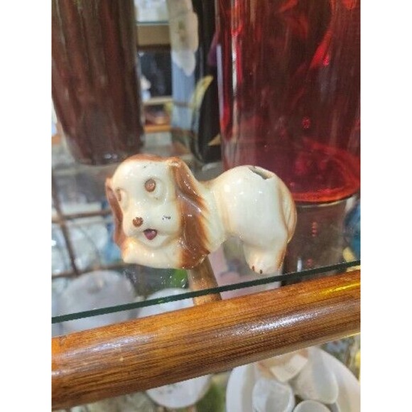 Old Pottery Puppy Dog Toothbrush Or Incense Holder Figural Porcelain Cute - Picture 7 of 8